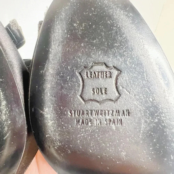 Stuart Weitzman Alas Crystal-Bow d’Orsay Black Satin Pump Women's Size 8.5 - Picture 7 of 11